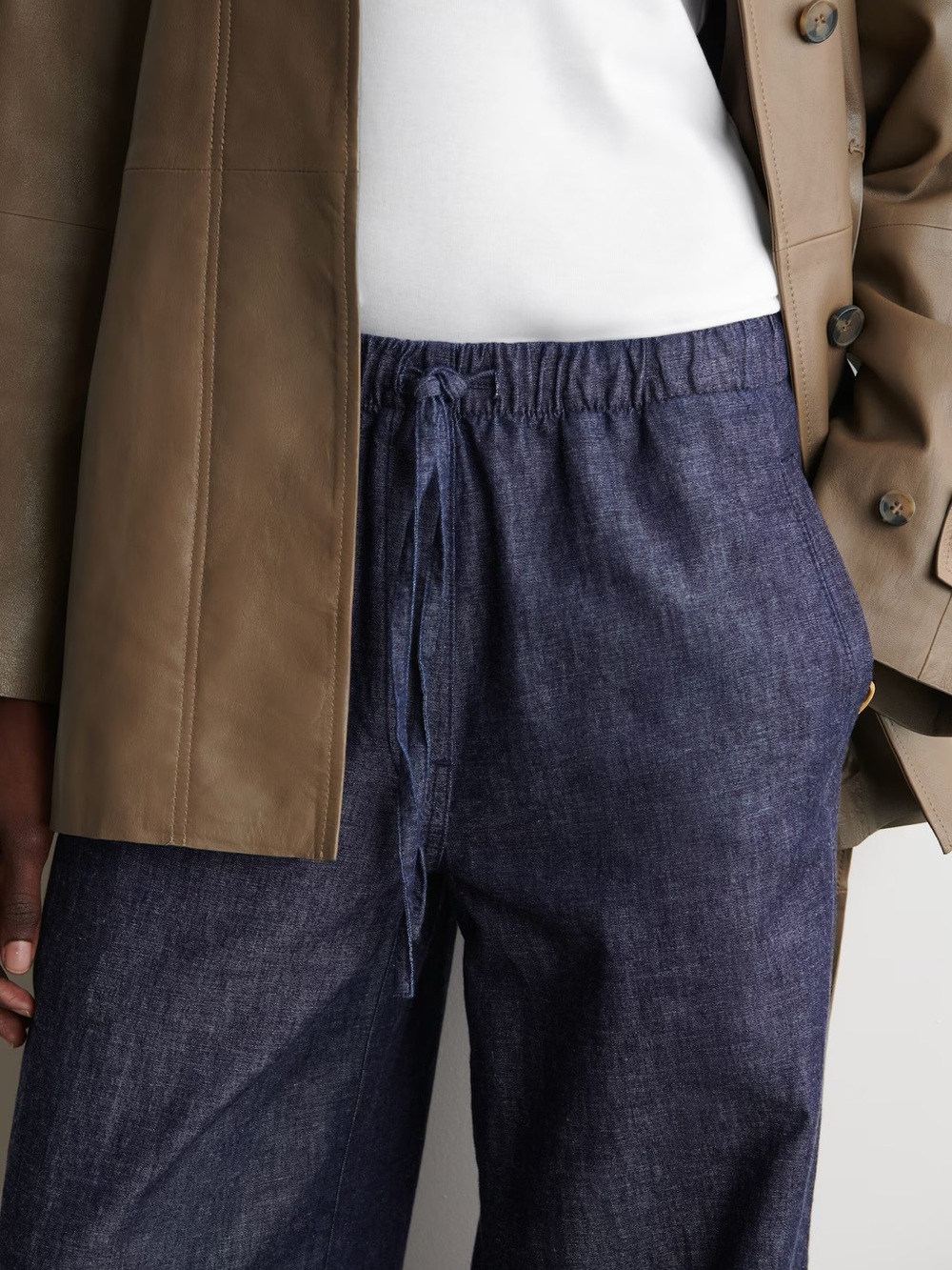 COS DENIM WIDE LEG DRAWSTRING PANTS 6 indigo LINEN BLEND MINIMALIST Casual - Picture 6 of 16